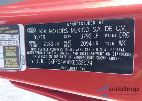 2019 Kia Forte Ex from USA, damaged, VIN 3KPF54AD6KE083979